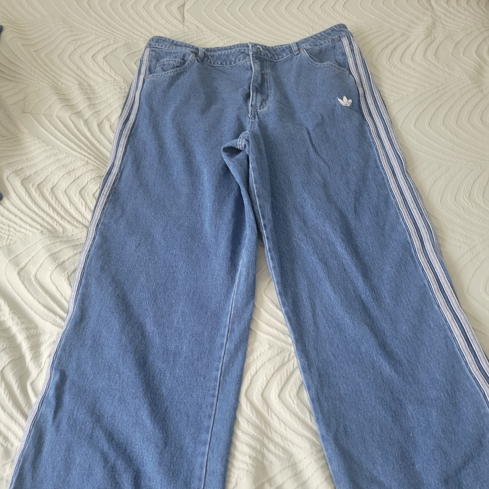 adidas Originals Blue Jeans with White Stripes